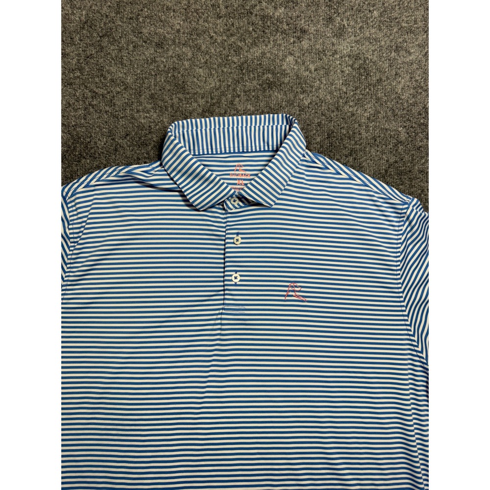 Rhoback Men's XL Polo Shirt Blue White Striped Short Sleeve Golf PP0025 - Picture 2 of 6